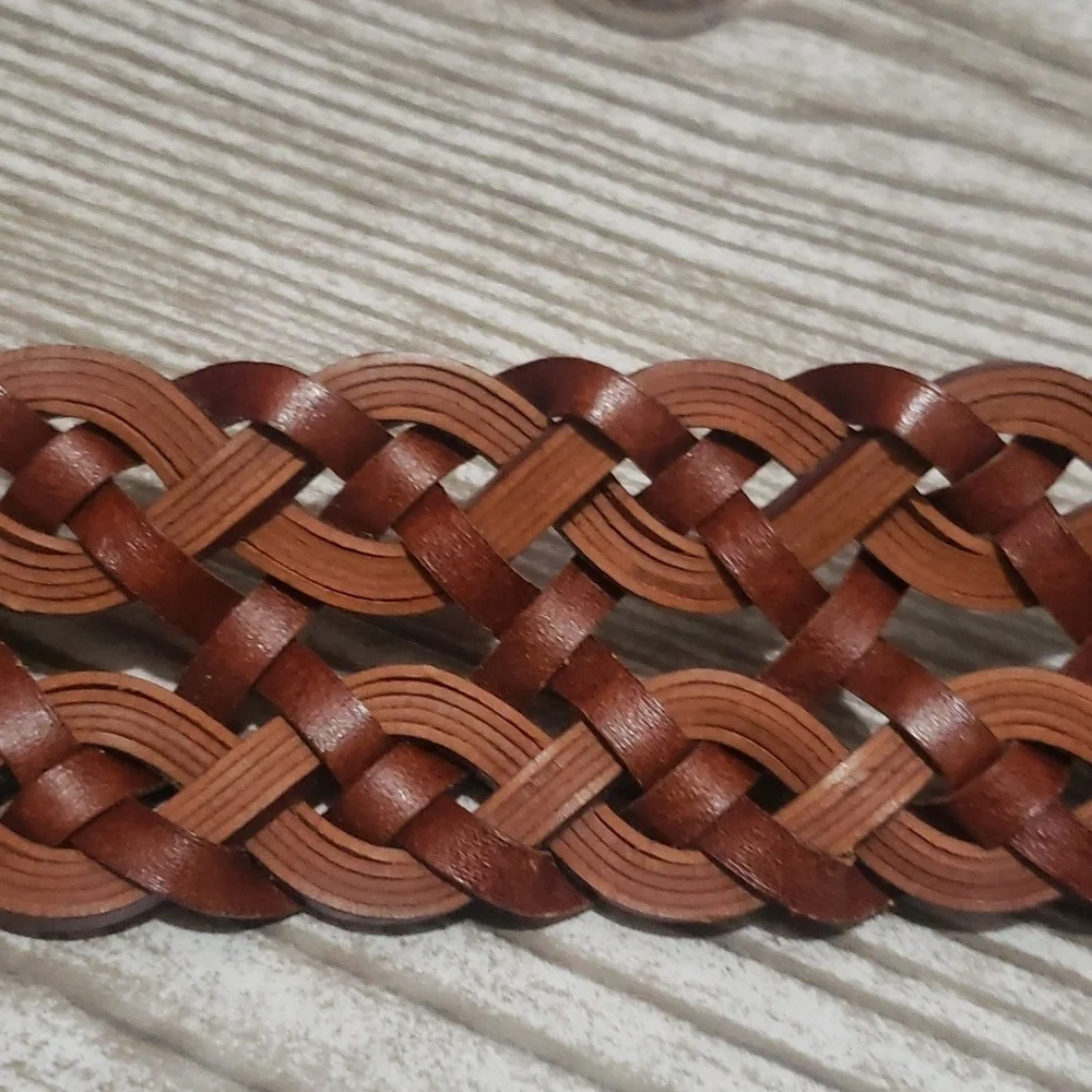 Lands end brown breided bondad leather woman belt L